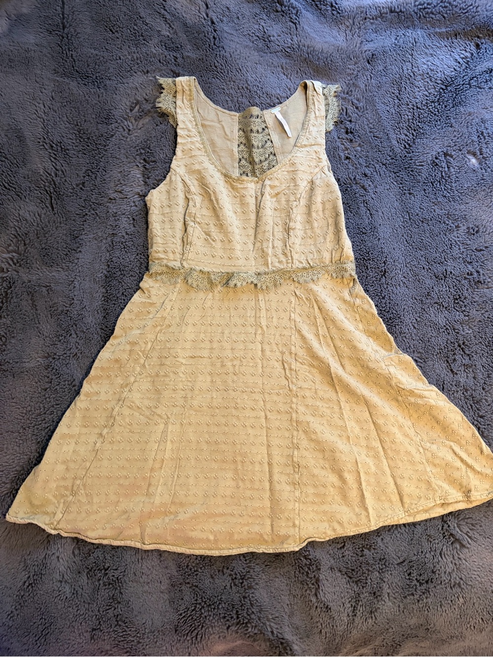 Free People Cream Lace-Trim Mini Dress